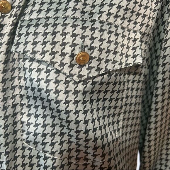 Basler Vintage Light Blue Houndstooth Satin Pajama Style Blouse Button Down Top - Picture 10 of 11